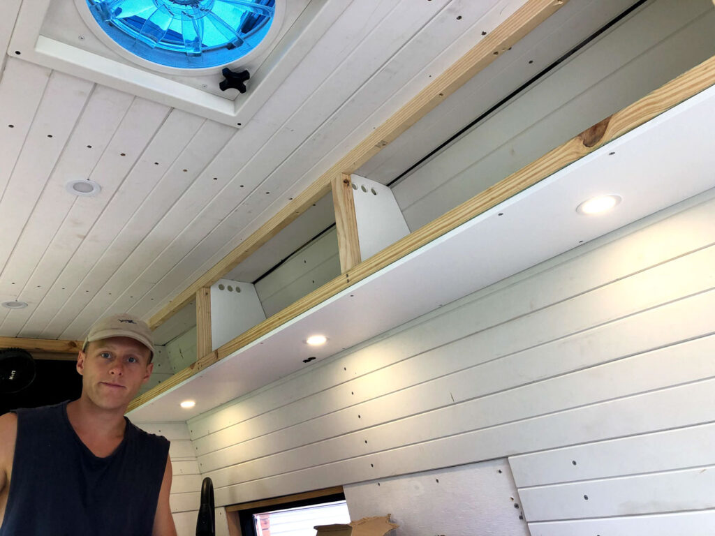 OVERHEAD CABINETS AND DOWNLIGHTS IN A VAN